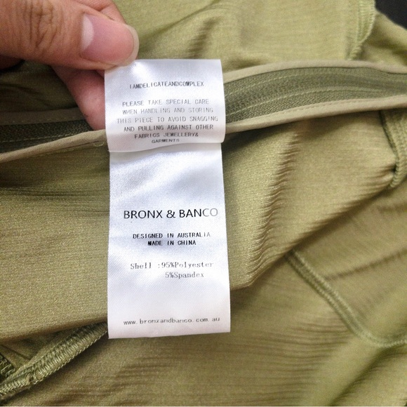 Bronx and Banco Olive Maxi Dress 6 Metallic Padded Shoulder Vneck Slit Surplice - Picture 6 of 12